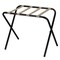 Guest Room Luggage Rack with Collapsible Black Frame and Tan Khaki Straps for Suitcases